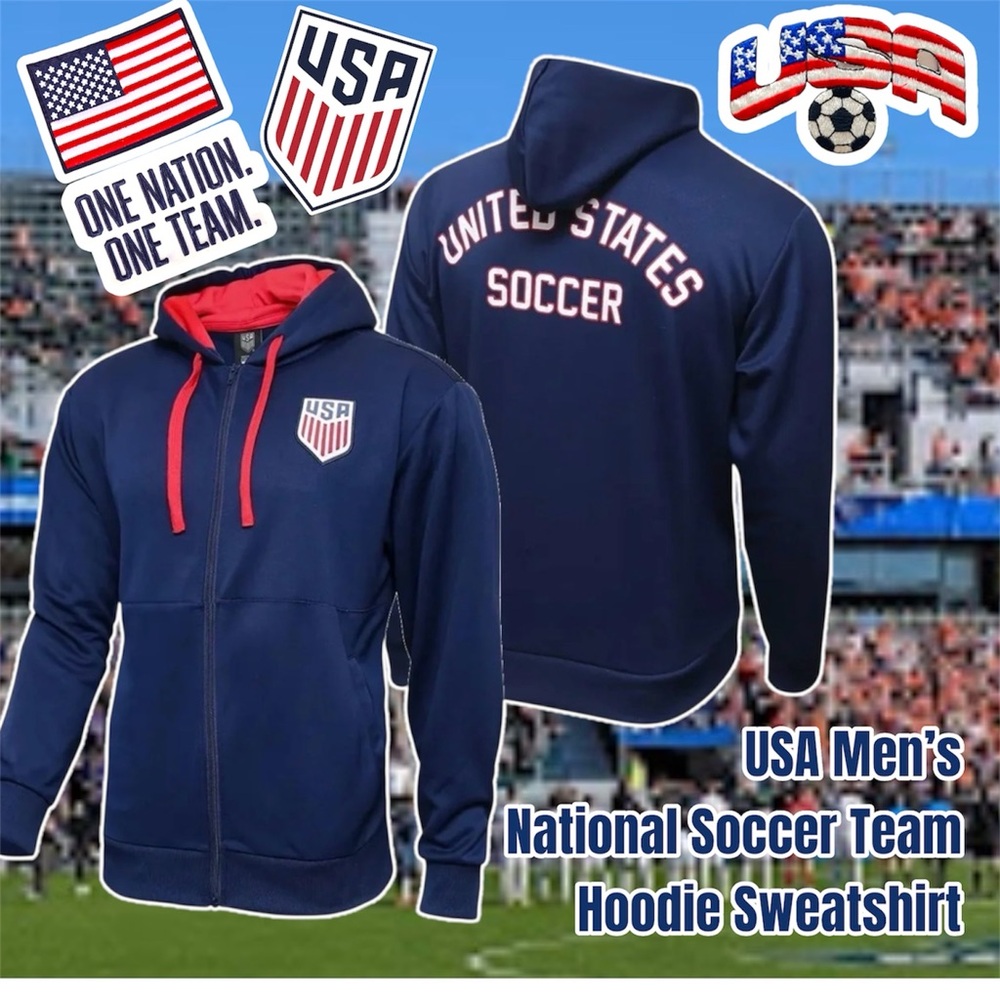 USA Men's National Soccer Team Navy Hoodie Sweatshirt, Size XL (Navy/Red)